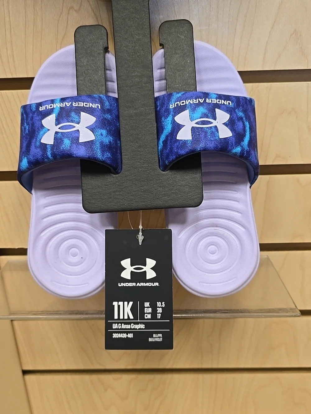 Under Armour Kids' Lilac Slide Sandals with Blue Logo Strap